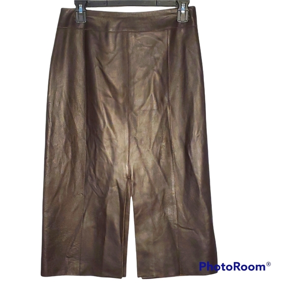 Vintage Juliana Collezione soft lamb leather midi skirt chocolate brown size 4 - Picture 2 of 9